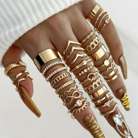 30 PCS Gold Tone Statement Ring Set