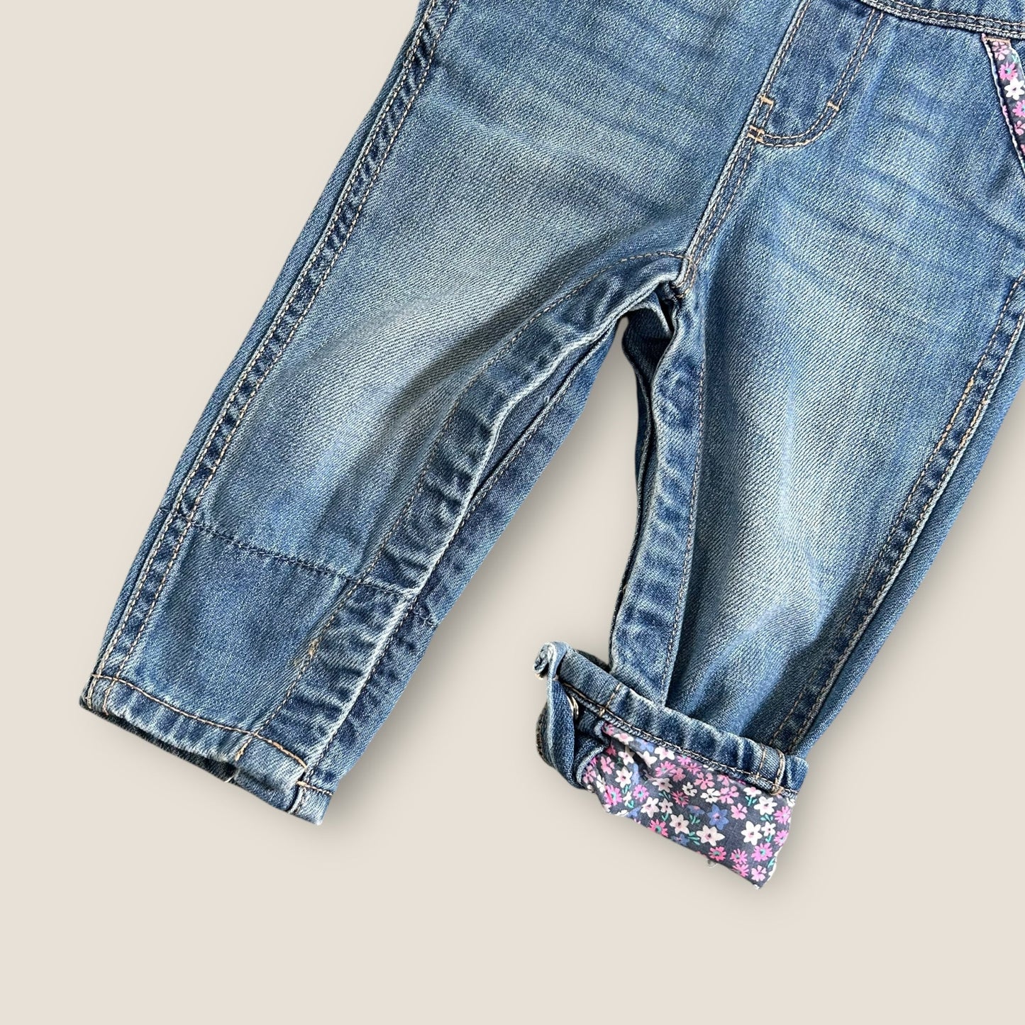 6-9 Months OshKosh Vintage Denim Floral Dungarees Romper Suit
