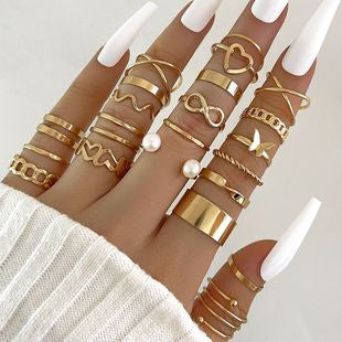30 PCS Gold Tone Statement Ring Set
