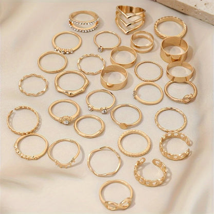 30 PCS Gold Tone Statement Ring Set