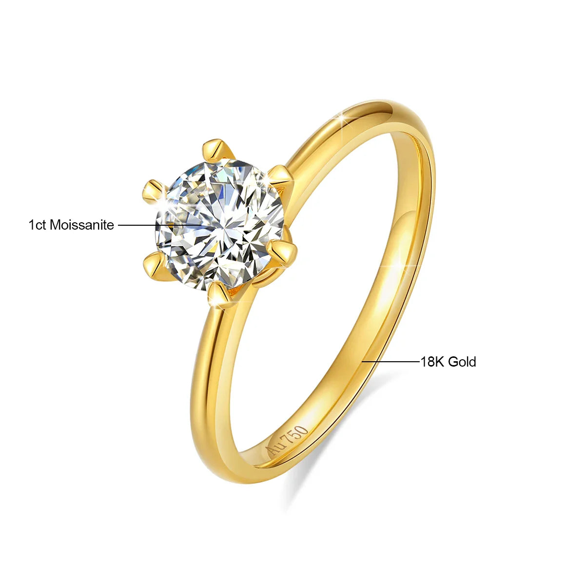 Gold Ring Real Gold Moissanite Stone Luxury Jewelry Certified 18k
